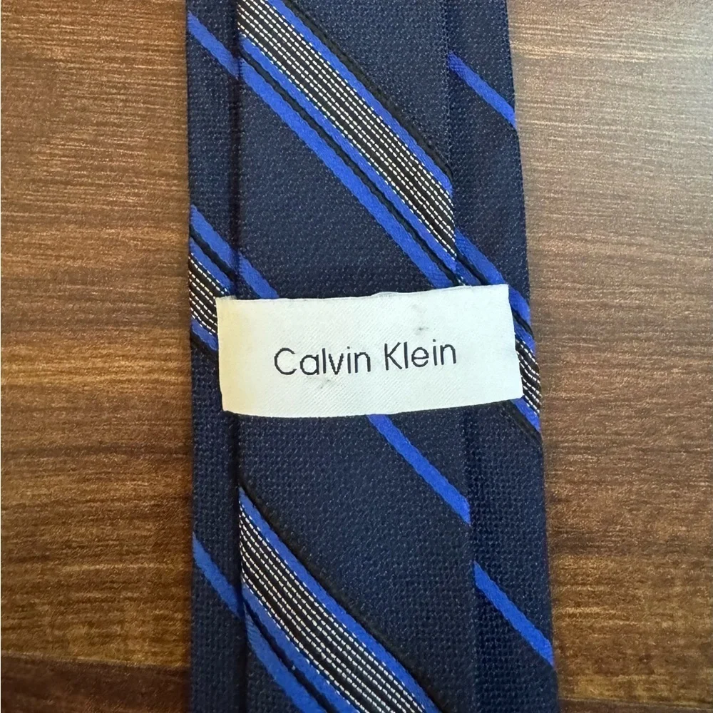 CALVIN KLEIN Blue and Black Striped Tie